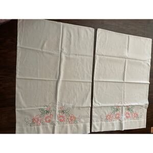 Vintage embroidered floral pillowcase pair standard size
